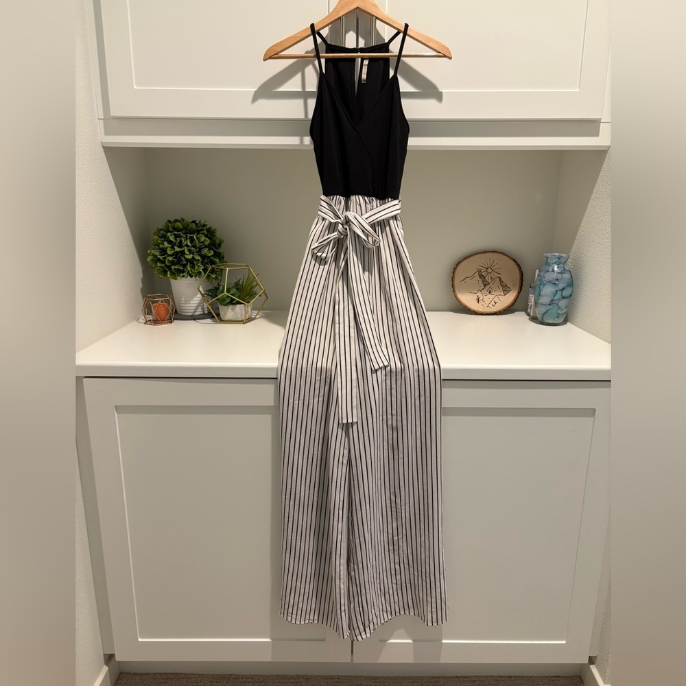 Black and White Striped Jumpsuit